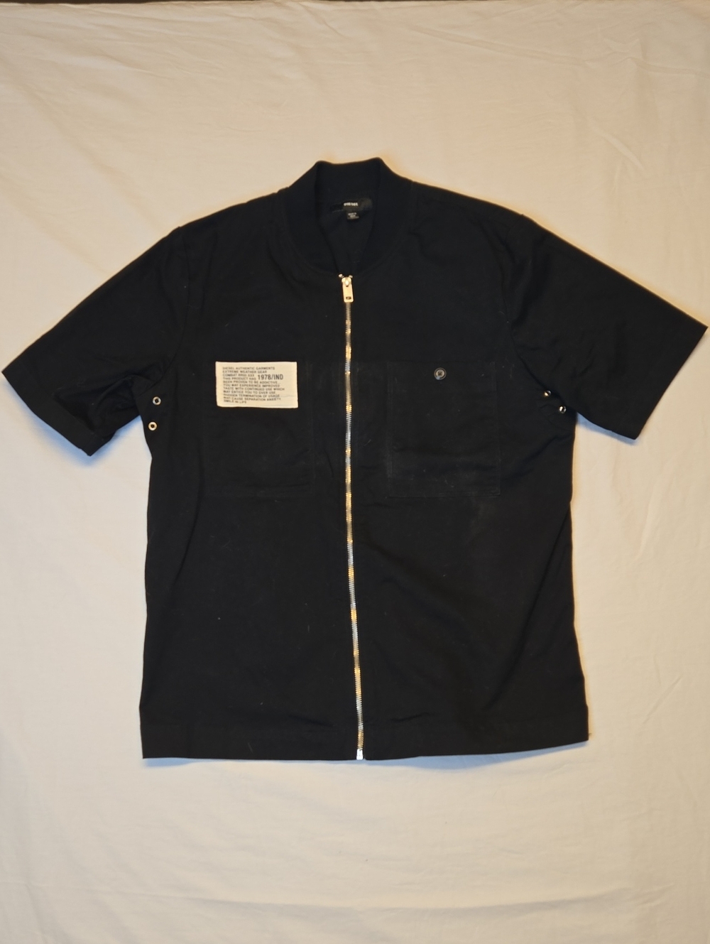 Diesel Black Full Zip Heavyweight Shirt with Label Patch And Logo Tape